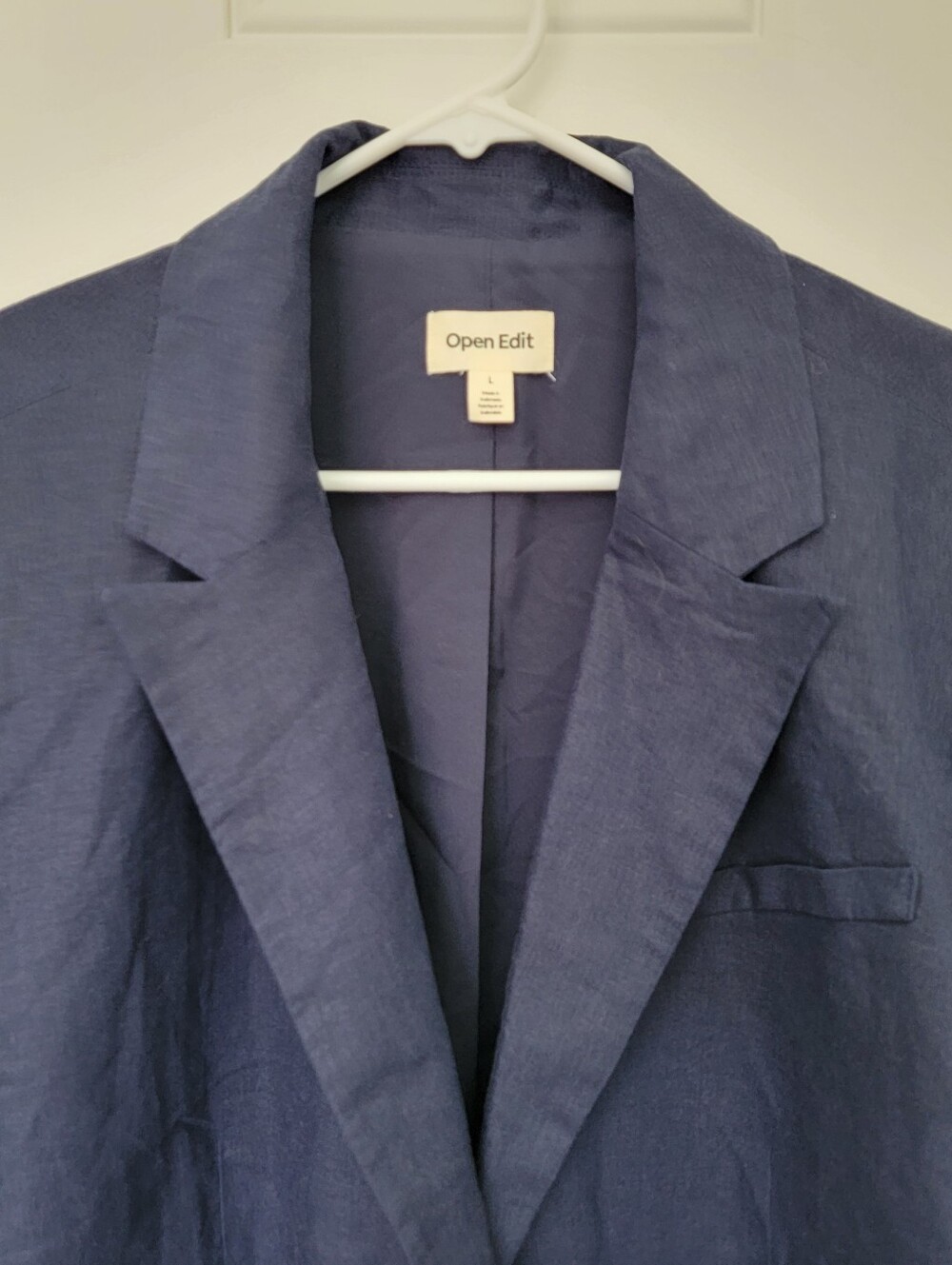 NWT Open Edit Oversized Women's Large Navy Linen Blend One Button Blazer Jacket - Picture 3 of 9